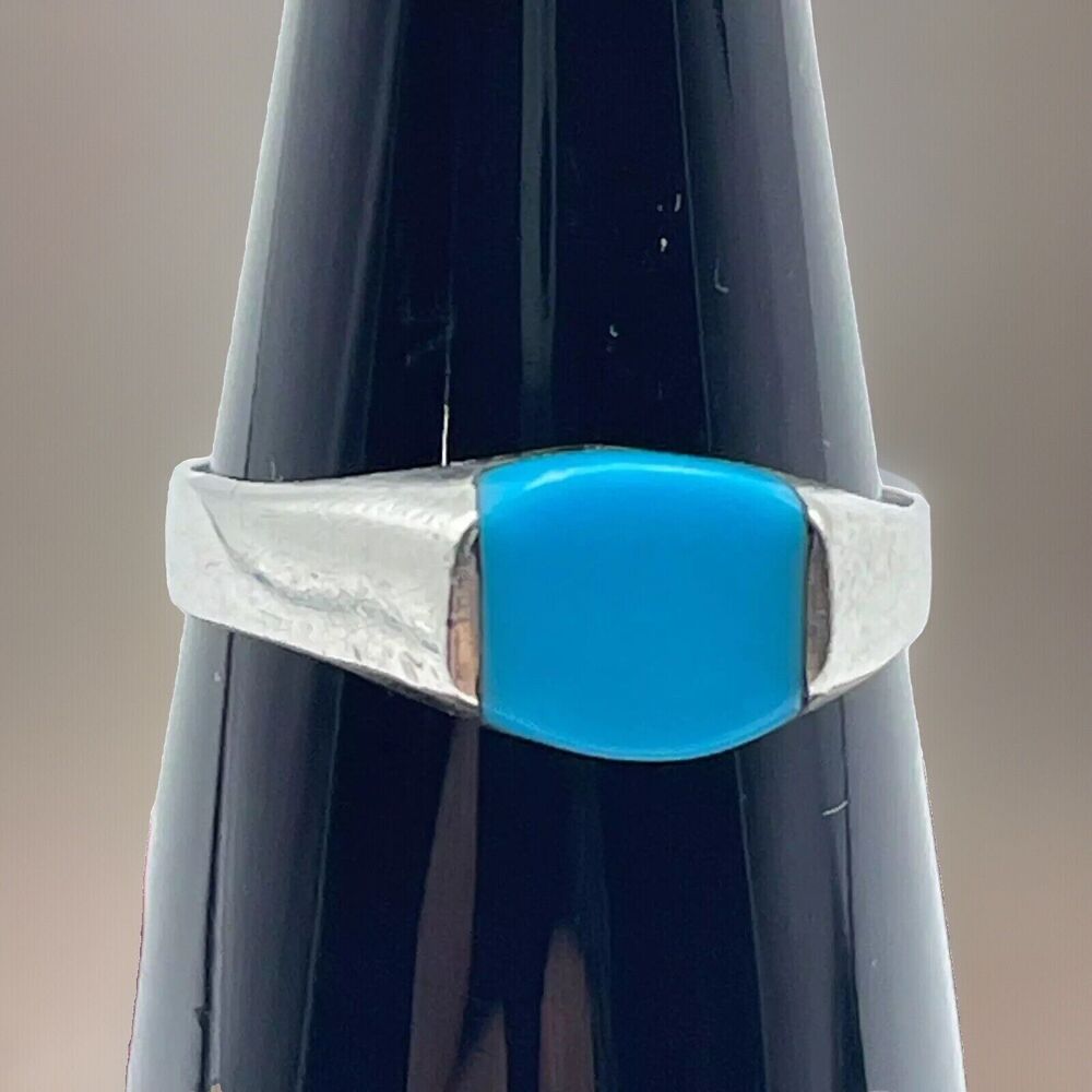 Taxco Mexico 925 Band Turquoise Blue Resin Stone Size 7.25 Sterling Silver Ring